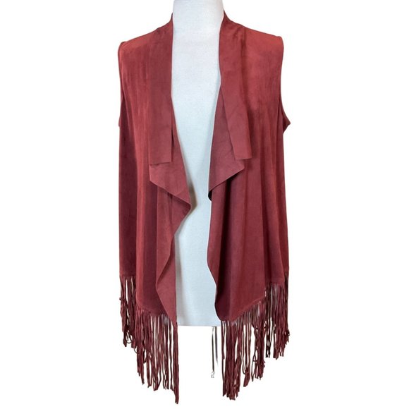 Coldwater Creek Tops - Coldwater Creek Open Draped Front Fringed Hem Sleeveless Rust Faux Suede Vest XL